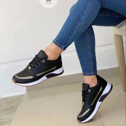 Women’s Casual Lace-Up Flat Sneakers – Round Toe Walking Shoes