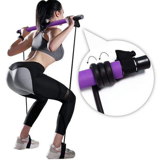 Portable Yoga Pilates Bar with Resistance Bands – Home Workout Trainer