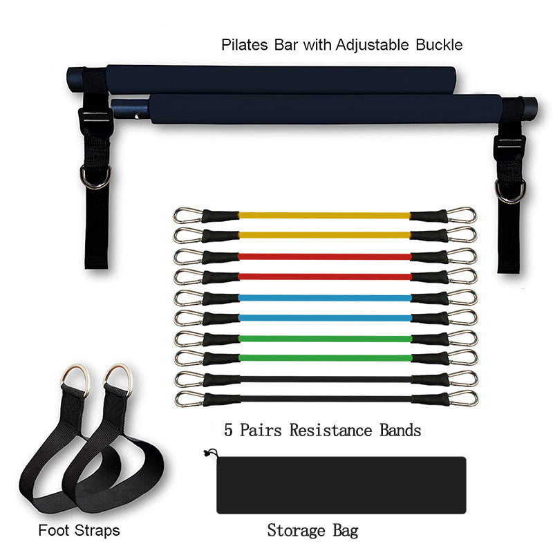 Portable Yoga Pilates Bar with Resistance Bands – Home Workout Trainer