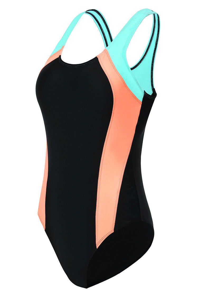 womens black one-piece swimsuit