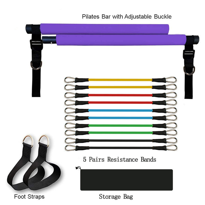 Portable Yoga Pilates Bar with Resistance Bands – Home Workout Trainer