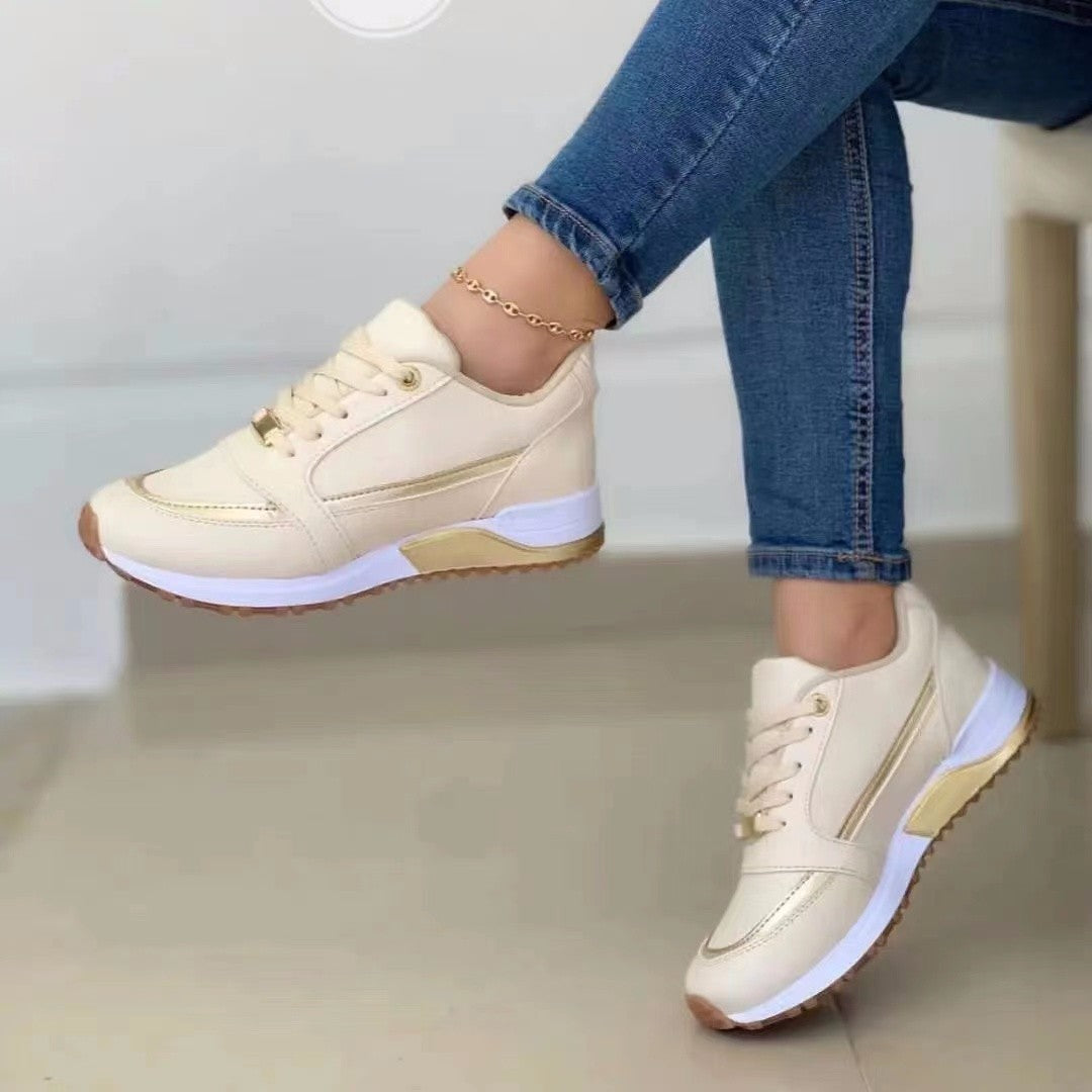 Women’s Casual Lace-Up Flat Sneakers – Round Toe Walking Shoes
