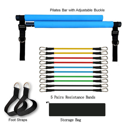 Portable Yoga Pilates Bar with Resistance Bands – Home Workout Trainer