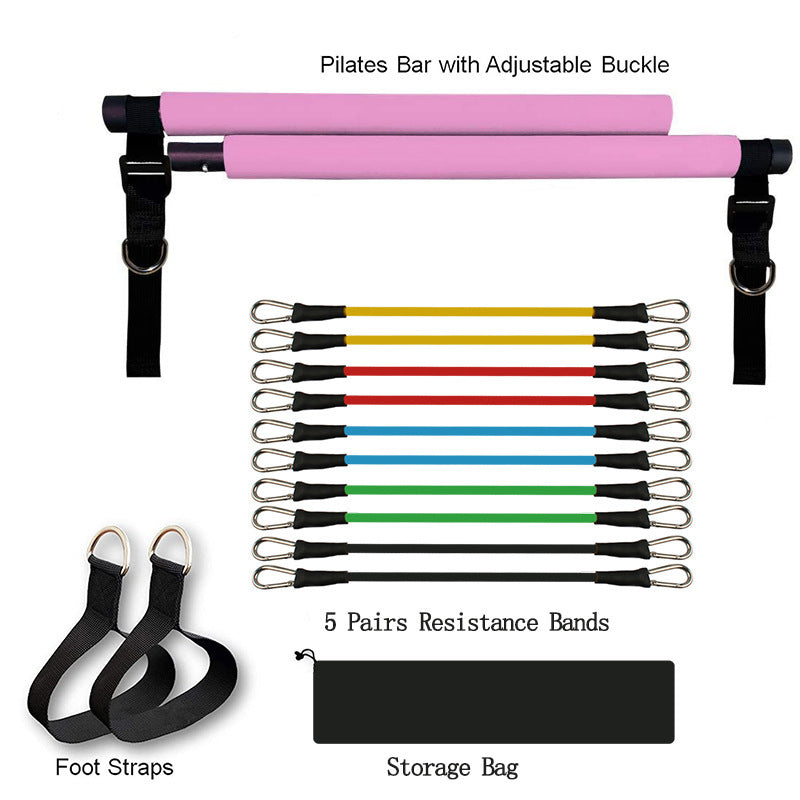 Portable Yoga Pilates Bar with Resistance Bands – Home Workout Trainer