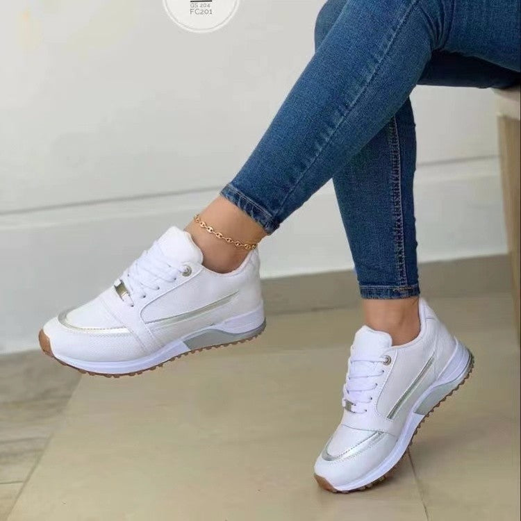Women’s Casual Lace-Up Flat Sneakers – Round Toe Walking Shoes